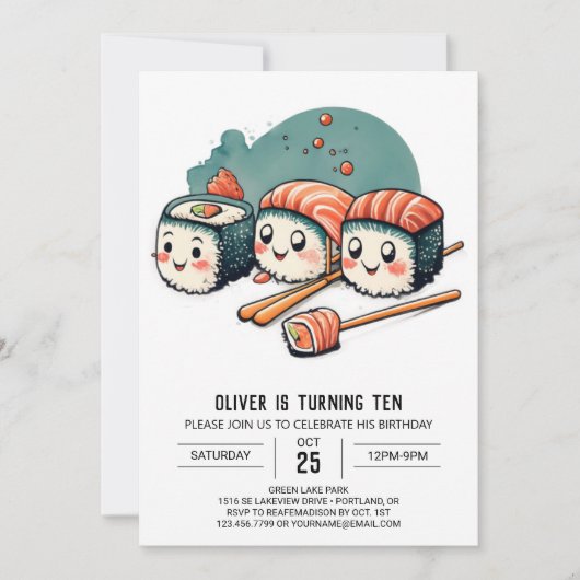 Schattigee Sushi Wonderland Printable Birthday Kaart (Voorkant)