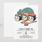 Schattigee Sushi Wonderland Printable Birthday Kaart (Voorkant / Achterkant)