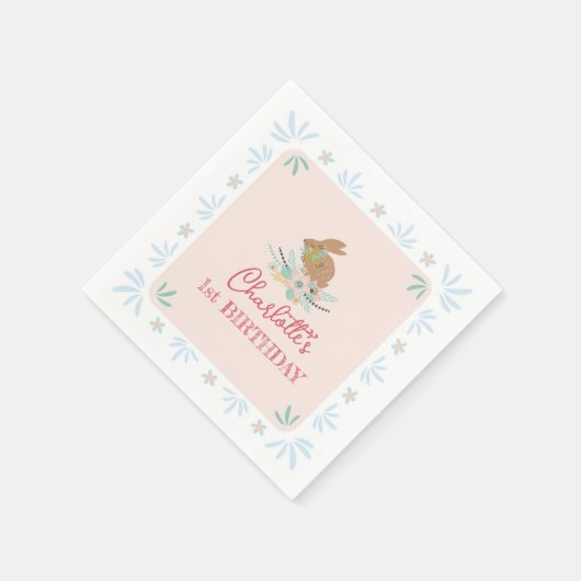 Schattigee Sweet Bunny Rabbit Animal 1e Verjaardag Servet (Hoek)