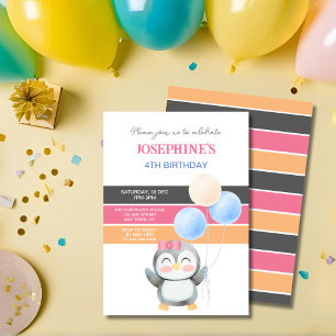 Schattigee Sweet Penguin Balloon Girl Verjaardag Kaart