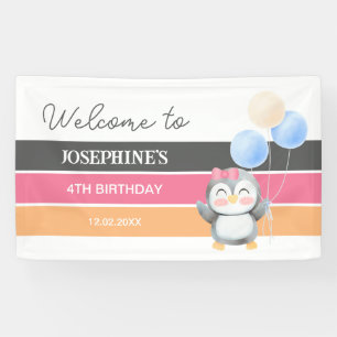 Schattigee Sweet Penguin Balloon Girl Verjaardag W Spandoek