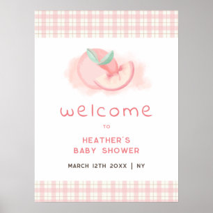 Schattigee Sweet Pink Gingham Peach Baby shower We Poster