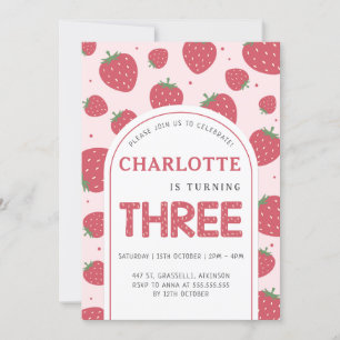 Schattigee Sweet Strawberry 3rd Verjaardagsfeestje Kaart