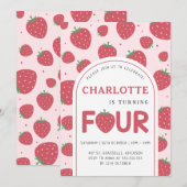 Schattigee Sweet Strawberry 4e verjaardagsfeestje  Kaart (Voorkant / Achterkant)