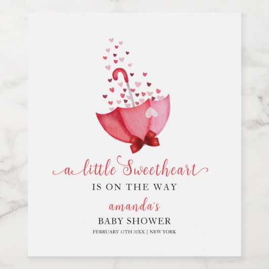 Schattigee Sweetheart Umbrella Bow Baby shower Wijn Etiket (Enkel label)