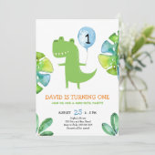 Schattigee T-Rex Boy Eerste Verjaardag Dinosaurus Kaart (Staand voorkant)