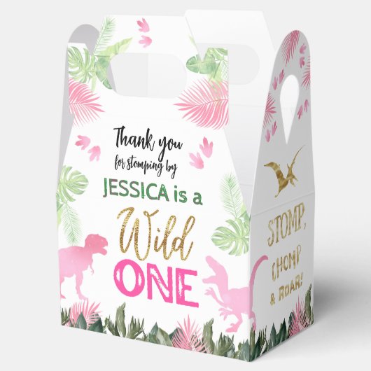 Schattigee T Rex Dinosaurus Meisje 1e Verjaardagsf Bedankdoosjes (Geopend)