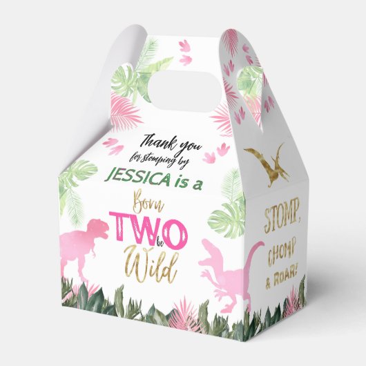 Schattigee T Rex Dinosaurus Meisje 2e Verjaardagsf Bedankdoosjes (Voorkant Zijde)