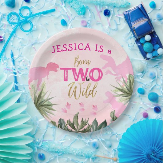 Schattigee T Rex Dinosaurus Meisje 2e Verjaardagsf Papieren Bordje (Feest)