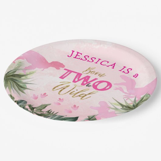 Schattigee T Rex Dinosaurus Meisje 2e Verjaardagsf Papieren Bordje (Gekanteld)