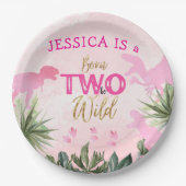 Schattigee T Rex Dinosaurus Meisje 2e Verjaardagsf Papieren Bordje (Voorkant)