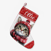 Schattigee Tabby Cat Christmas Pet Stocking Kleine Kerstsok (Voorkant (Hangend))