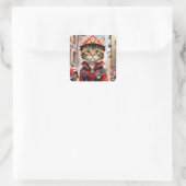 Schattigee Tabby Cat in Brandweerman Uniforme Wate Vierkante Sticker (Tas)