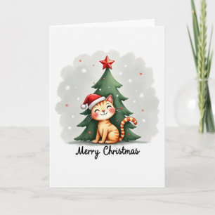 Schattigee Tabby Cat in Santa Hat Kerst Kaart