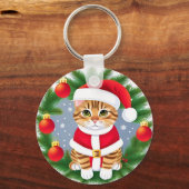 Schattigee Tabby Cat in Santa Outfit Sleutelhanger (Achterkant)