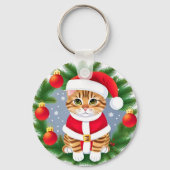 Schattigee Tabby Cat in Santa Outfit Sleutelhanger (Achterkant)
