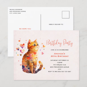 Schattigee Tabby Cat met harten Verjaardag Uitnodi Briefkaart