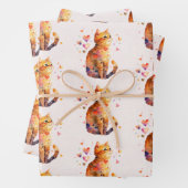 Schattigee Tabby Cat met hartenpatroon Inpakpapier Vel (In situ)