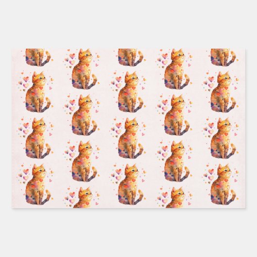 Schattigee Tabby Cat met hartenpatroon Inpakpapier Vel (Voorkant)
