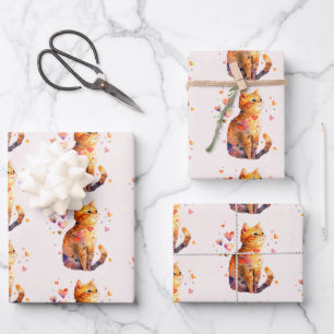 Schattigee Tabby Cat met hartenpatroon Inpakpapier Vel