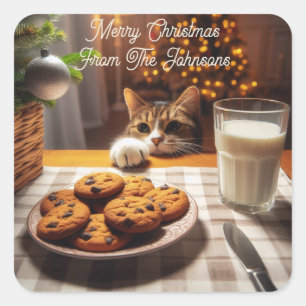 Schattigee Tabby Cat reaching voor kerstkoekjes Vierkante Sticker