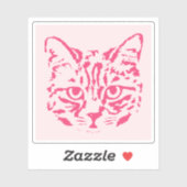 Schattigee Tabby Cat Roze en Rode Plein Sticker (Vel)