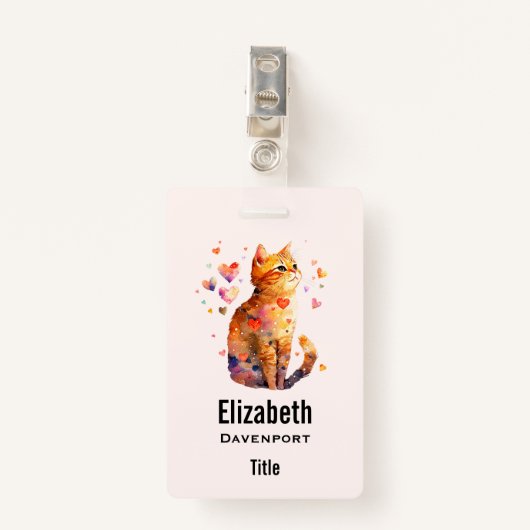 Schattigee Tabby Kat met Harten Badge (Voorkant met clip)
