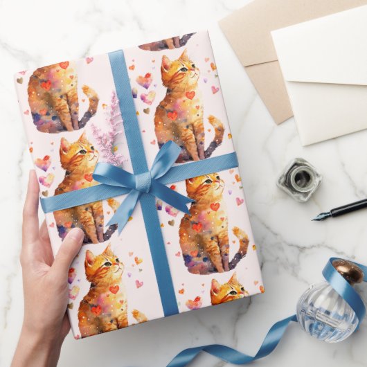 Schattigee Tabby Kat met Harten Cadeaupapier (Geschenken)