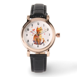 Schattigee Tabby Kat met Harten Horloge