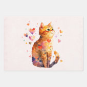 Schattigee Tabby Kat met Harten Inpakpapier Vel (Voorkant)