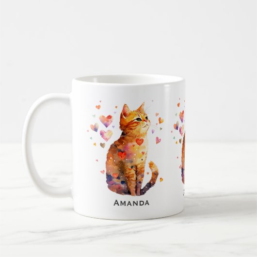 Schattigee Tabby Kat met Harten Koffiemok (Links)