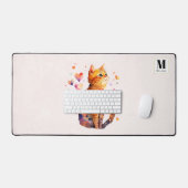 Schattigee Tabby kat met harten Monogram Bureaumat (Keyboard & Muis)