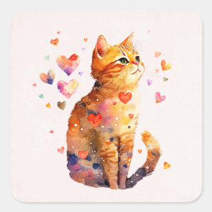 Schattigee Tabby Kat met Harten Vierkante Sticker