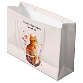 Schattigee Tabby Kat met Hartjes Verjaardag Groot Cadeauzakje (Voorkant Gekanteld)