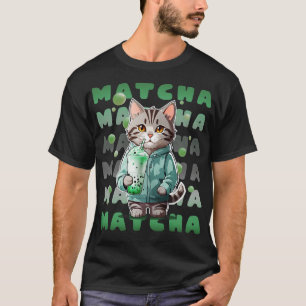 Schattigee Tabby Kitten in Hoodie drink Matcha Gre T-shirt