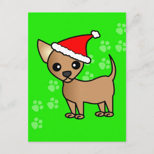 Schattigee Tan Chihuahua Cartoon Santa Hat Feestdagenkaart