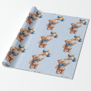 Schattigee Tan Teddybeer met ballonnen Boy Baby sh Cadeaupapier