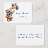 Schattigee Tan Teddybeer met ballonnen Boy Baby sh Informatiekaartje (Voorkant / Achterkant)