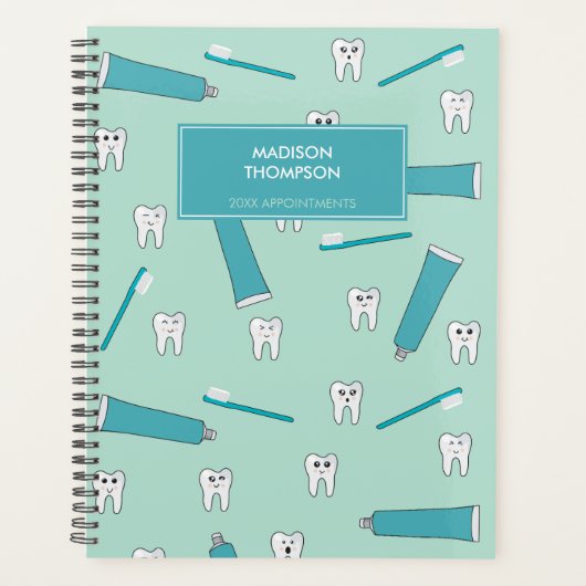 Schattigee Tand Blauwgroen Mint Tandpasta Tandenbo Planner (Voorkant)