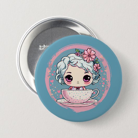 Schattigee Tea Cup Doll Button (Voorkant /achterkant)