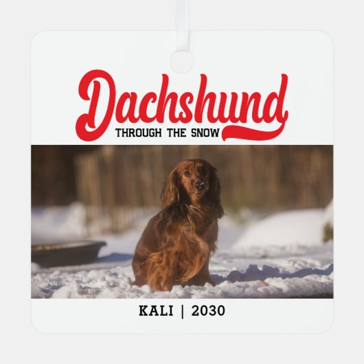 Schattigee Teckel Hond Kerst Afbeelding Custom Fot Metalen Ornament (Voorkant)