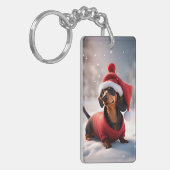 Schattigee teckel met kerst pet sleutelhanger (Voorkant Links)