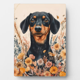 Schattigee Teckel met Wildflowers Schilderij Fotoplaat