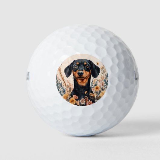 Schattigee Teckel met Wildflowers Schilderij Golfballen (Voorkant)
