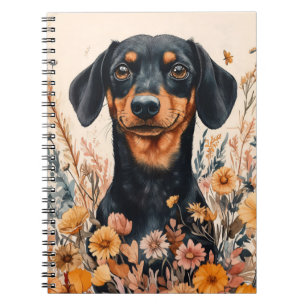 Schattigee Teckel met Wildflowers Schilderij Notitieboek