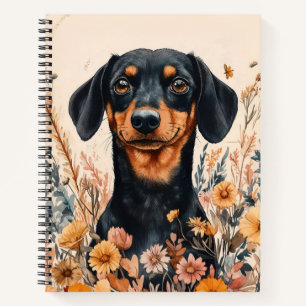 Schattigee Teckel met Wildflowers Schilderij Notitieboek