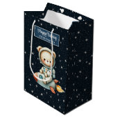 Schattigee Teddy Astronaut Gift Bag voor Verjaarda Medium Cadeauzakje (Voorkant Gekanteld)