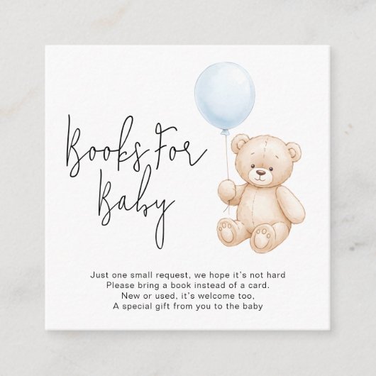 Schattigee Teddy Bear Baby shower Boeken Verzoek Informatiekaartje (Voorkant)