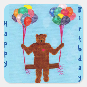 Schattigee Teddy Bear Balloons Verjaardag Stickers