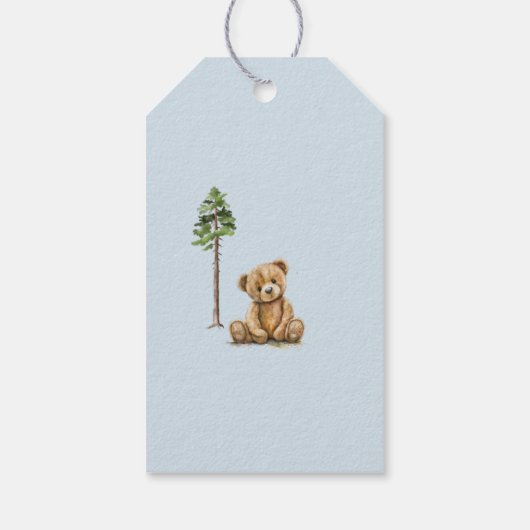 Schattigee Teddy Bear Blue Baby Boy Baby shower Cadeaulabel (Achterkant)